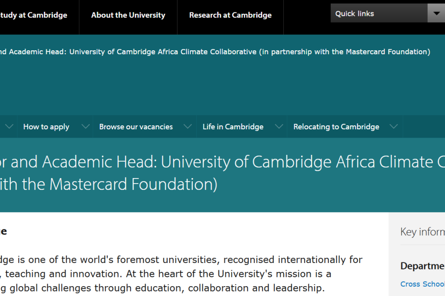 Executive Director and Academic Head: University of Cambridge Africa Climate Collaborative (in partnership with the Mastercard Foundation)
