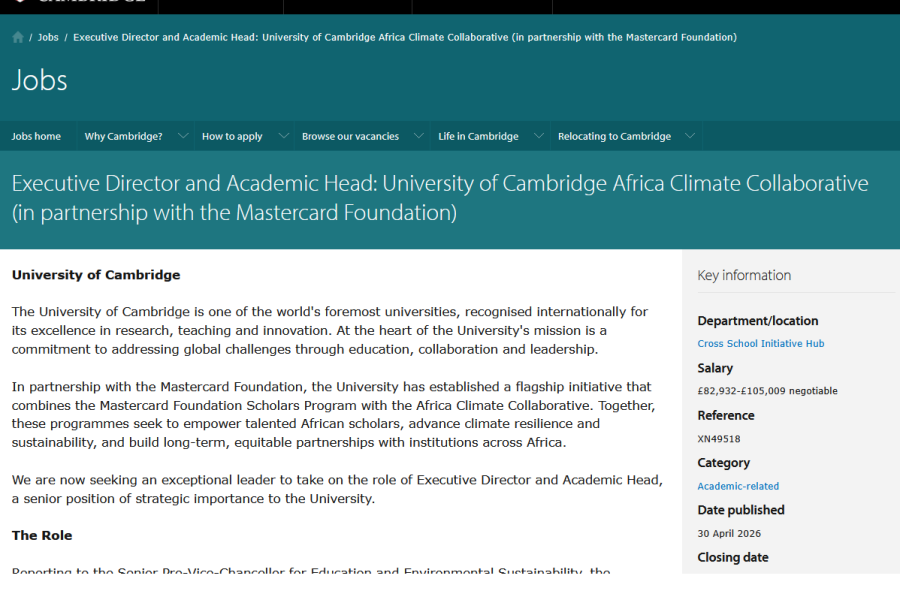 Executive Director and Academic Head: University of Cambridge Africa Climate Collaborative (in partnership with the Mastercard Foundation)